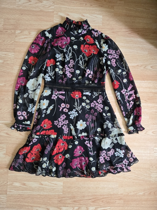 Donna Morgan Dresses & Skirts - Donna Morgan Black Floral Ruffle Mini Dress